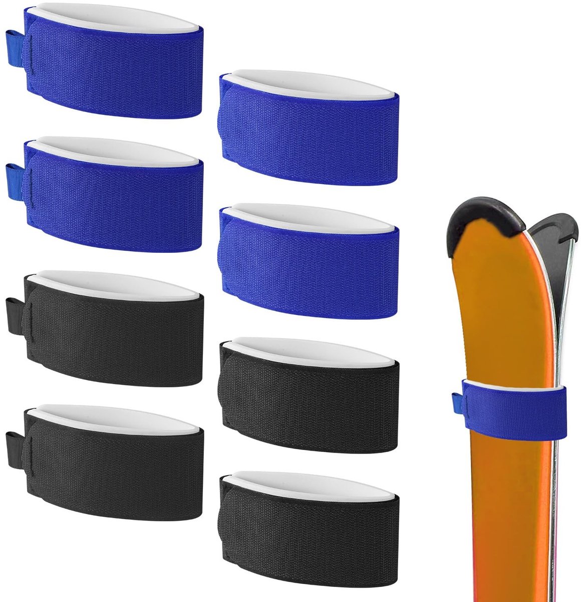 Dailygoods- Skibandbevestigingen 8 Stuks - Verstelbare Skibandjes - Opslagbanden - Nylon/EVA-materiaal - 45/47 cm lang - Skiaccessoires voor Wintersport