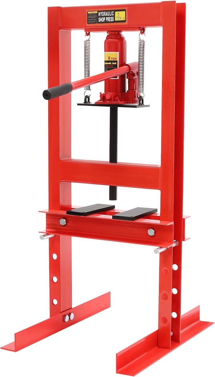 Hydraulische pers - Werkplaatspers handmatig - Metaalbewerking garage - Veiligheidsventiel ingebouwd - 6T druk - Rood