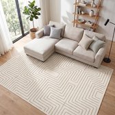 Tribesigns Vloerkleed - Laagpolig wasbaar Fluffy en Zacht - Woonkamer Tapijt - Antislip onderkant - Modern Geometrisch Design – Beige – 200 x 300 cm