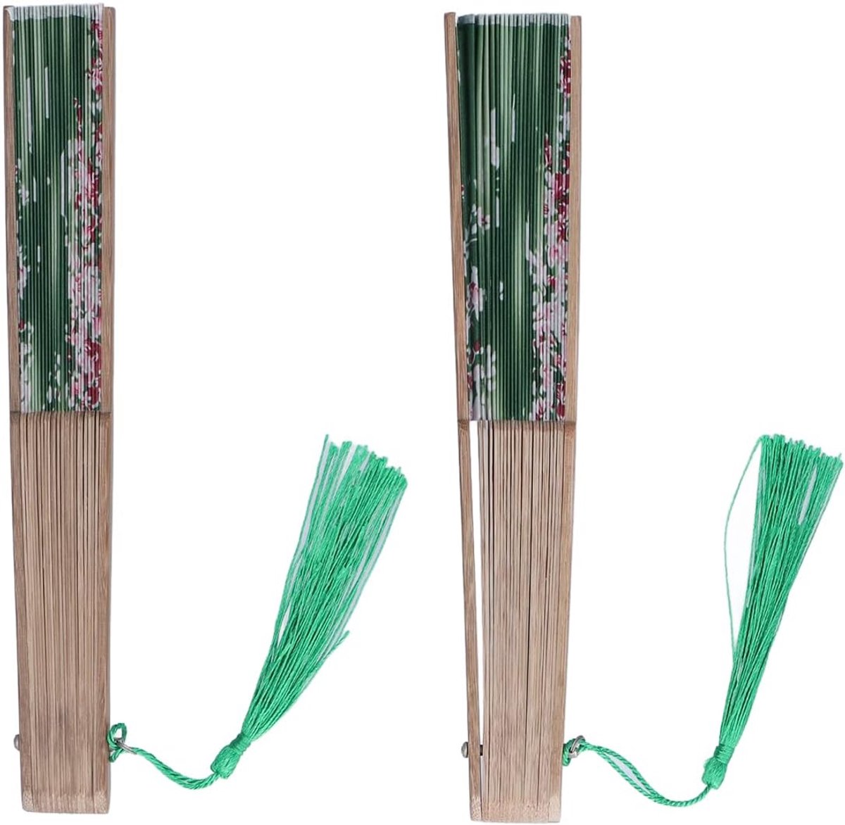 Bamboe Vouwventilator - Handwaaier Decoratie - Koel Blijven - Handgemaakt Bamboe - 22 cm - Bruin Groen