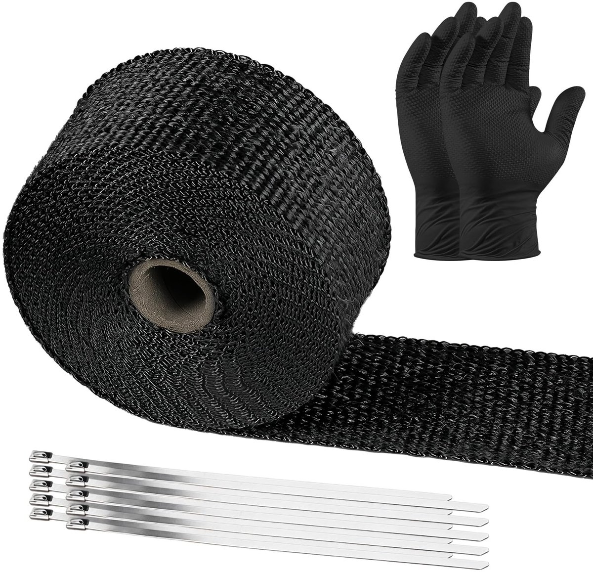 Dailygoods- Hittebeschermingsband 5 m - Uitlaatband - Thermoband - Warmte-isolatietape - Roestvrijstalen kabelbinders - Zwart glasvezel met uitstekende hittebestendigheid