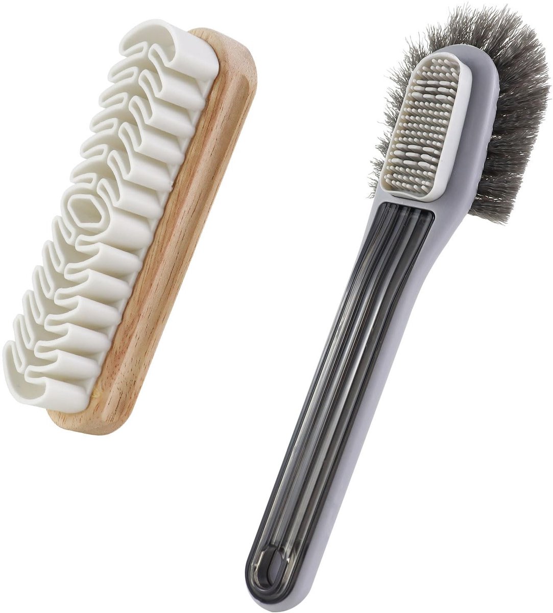 Dailygoods - 2 stuks schoenborstels, zachte suède borstel, lange handgreep, schoenborstelset voor het reinigen van sneakers, vrijetijdsschoenen en suède schoenen (2)