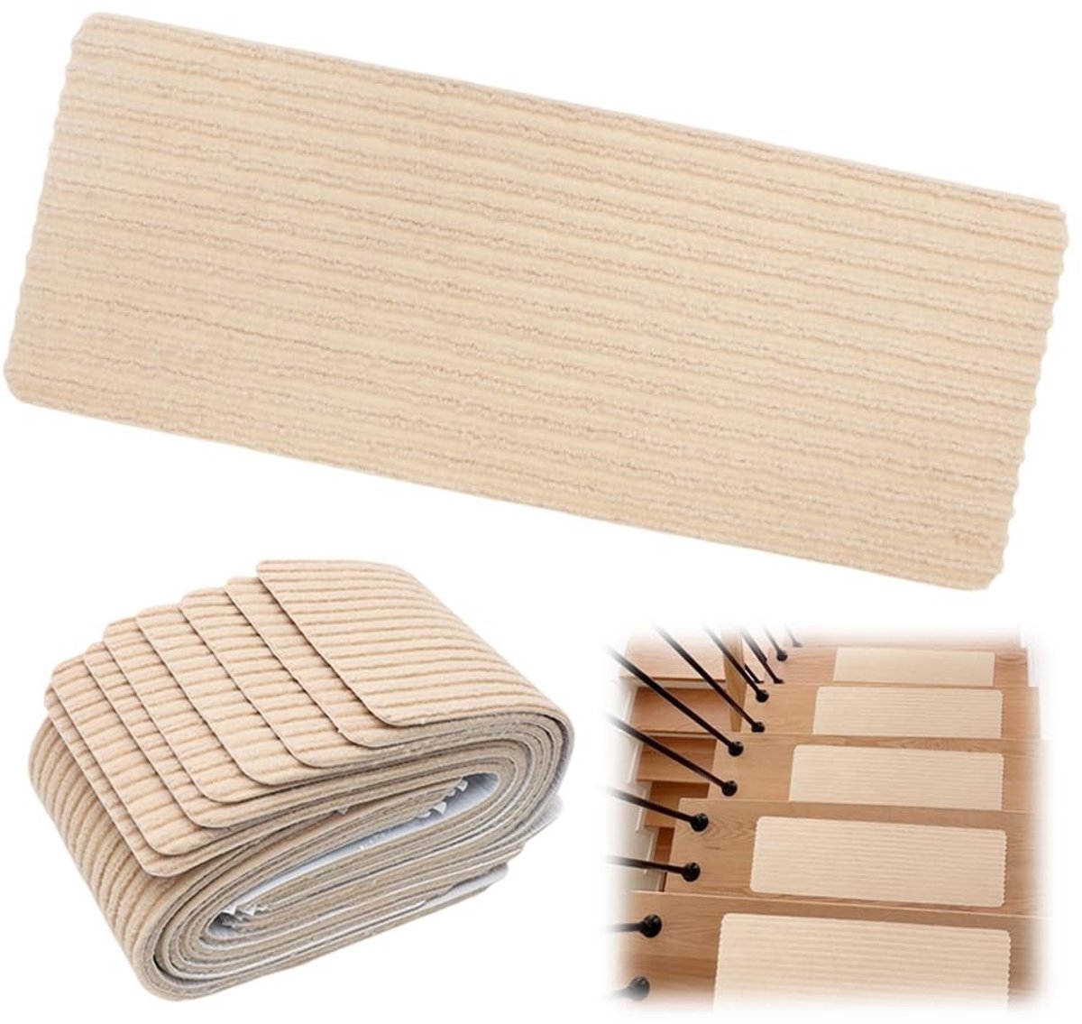 Dailygoods - 15 stuks traptredematten, 55 x 22 cm, anti-slip trapmatten, op maat te snijden trapmatten, zelfklevend, voor kinderen, ouderen en honden (beige)