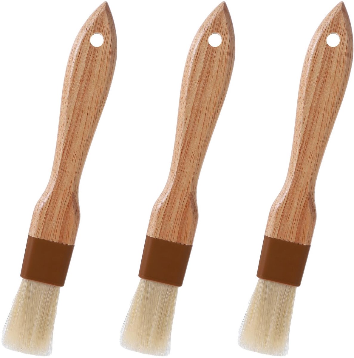 Dailygoods- Keukenkwast Set - 3 Stuks - Natuurlijke Haren - Houten Handgreep - Duurzaam - Voor Bakken/Grillen - 2,5 cm Breed - Boterkwast