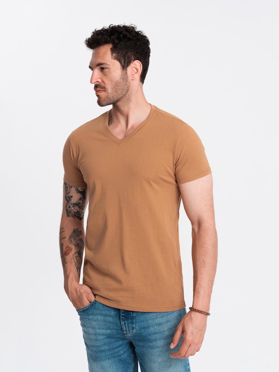OMBRE T-shirt - regular fit - katoen - korte mouw Bruin S