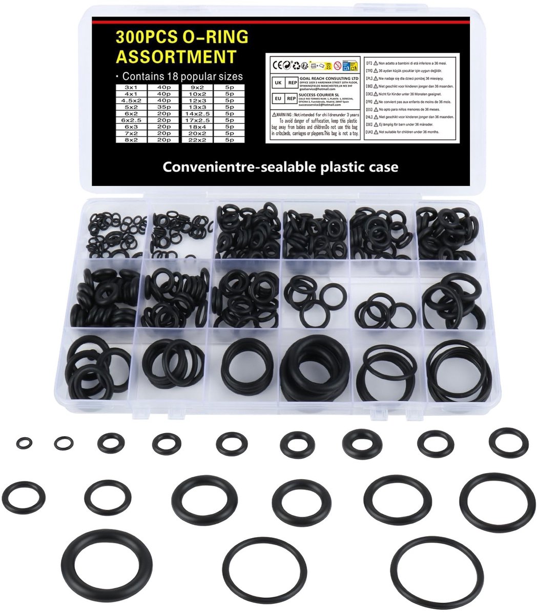 Dailygoods - 300 stuks O-ringassortiment, rubberen afdichting, ronde O-ring, afdichtringen, set, sanitair, O-ringen assortiment, afdichtingsset sanitairgebied, rubberen ringen, ringen ringen assortiment