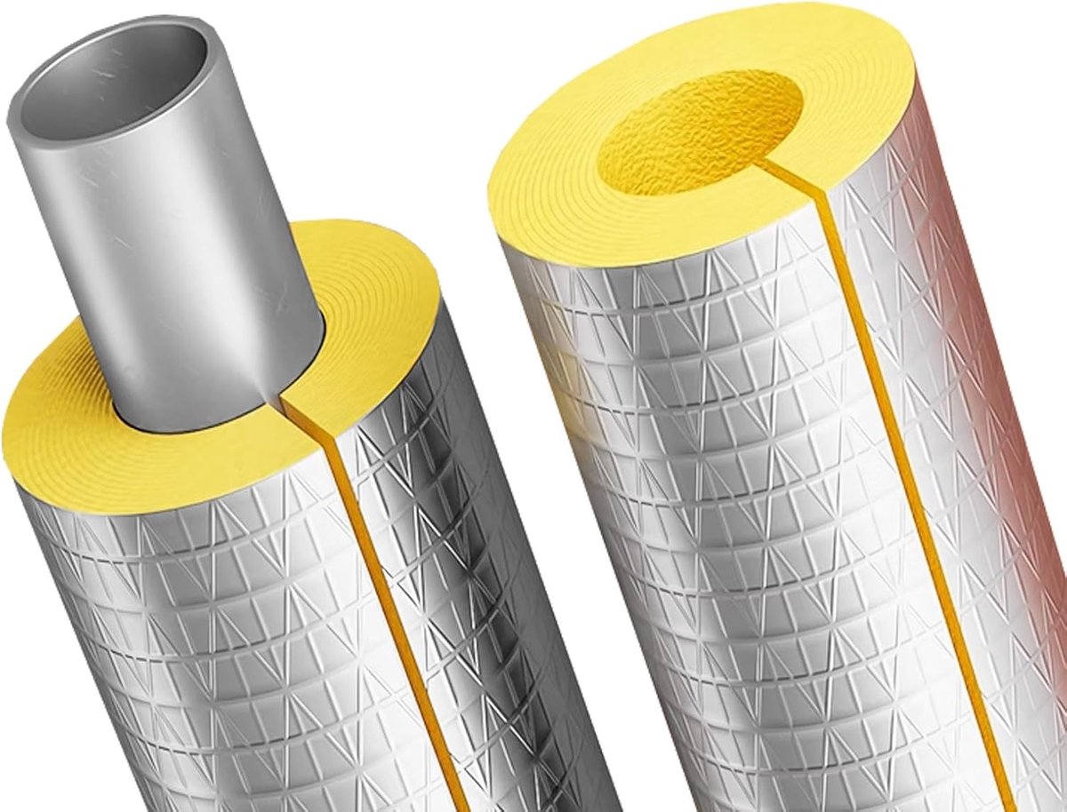 Glaswol Isolatiebuis - Isolatieslang - Leidingen Isoleren - Zelfklevende Aluminiumfolie - ID27mm x T50mm - Zilver