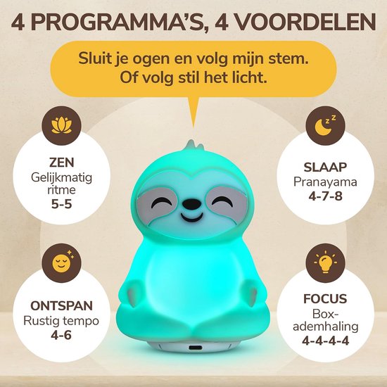 Ademcoach met Licht - Ademhalingstrainer - Ontspanning en Slaap - Licht en Stem Begeleiding - Oplaadbaar - Wit — afbeelding 5