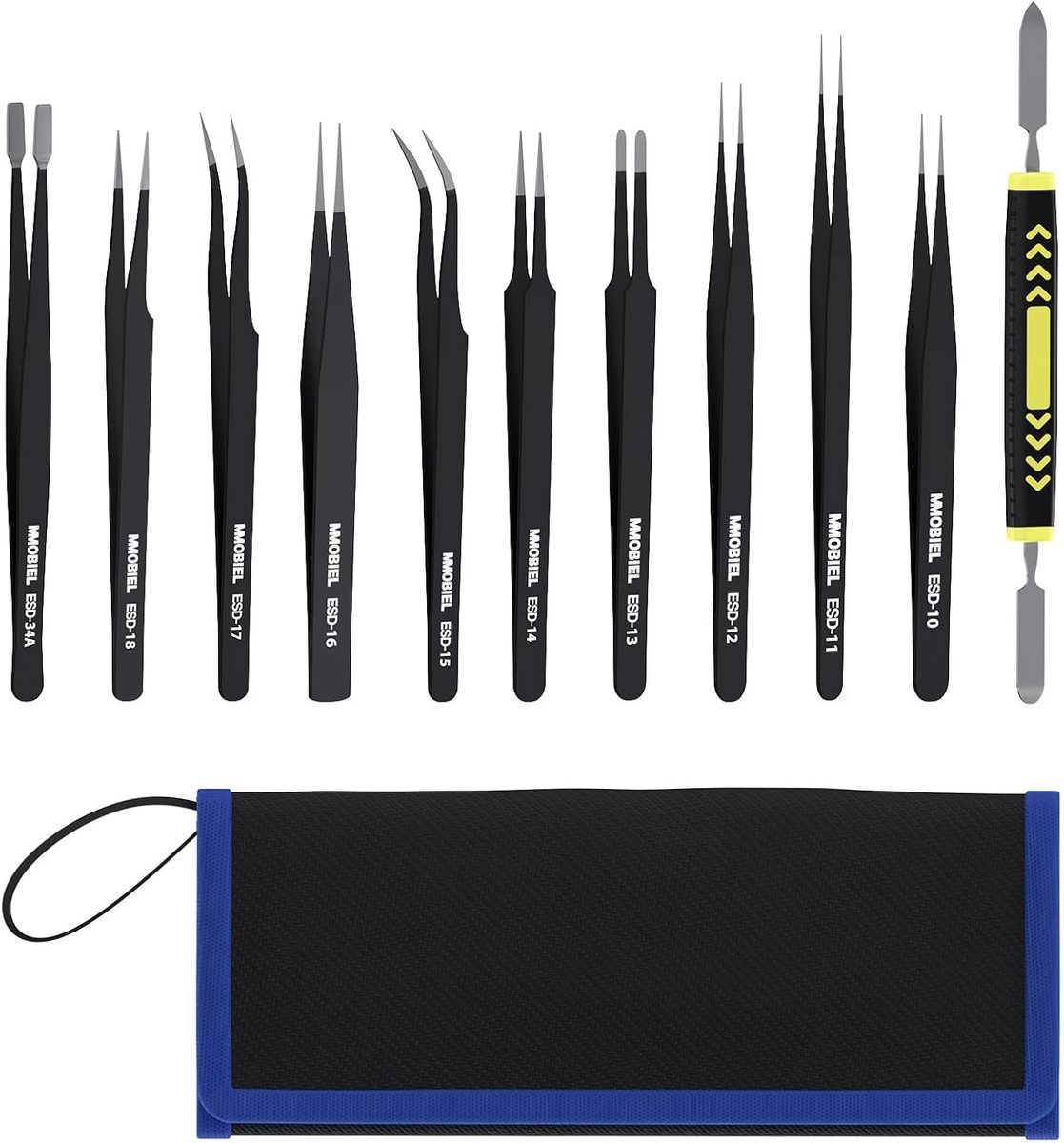 Precisie Pincetten Set - Antistatisch Gereedschap - Elektronica Reparatie - ESD Bescherming - 10 Delig - Zilverkleurig