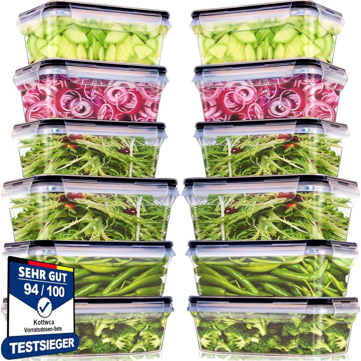 Opbergdozen Set - Voedselcontainers Deksel - Maaltijd Voorbereiding - 100% Lekvrij - 12 Stuks - Transparant