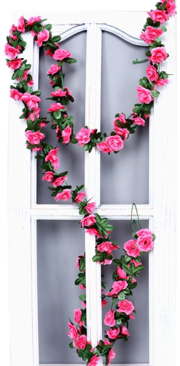 Dailygoods- Kunstrozenslinger 250 cm - Decoratieve Bloemenkrans - Kunstbloemen - Slinger voor Bruiloft - Wanddecoratie - Zijde Rozen - Bloemenslinger