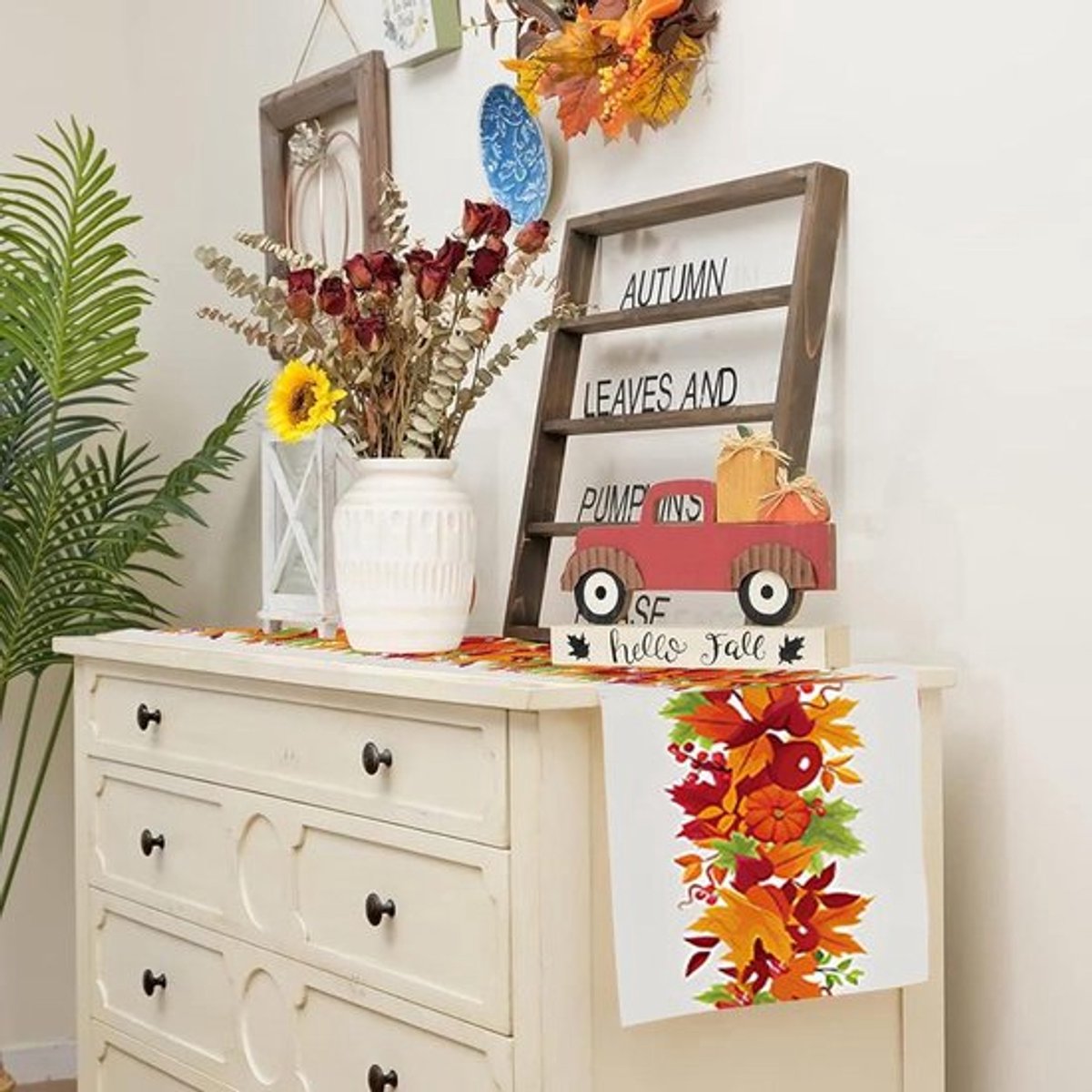 Store_8 - Tafelloper - Vintage - Wasbaar - Beige - Herfstdecoratie - Geschikt voor Keuken en Eettafel - 33 x 183 cm