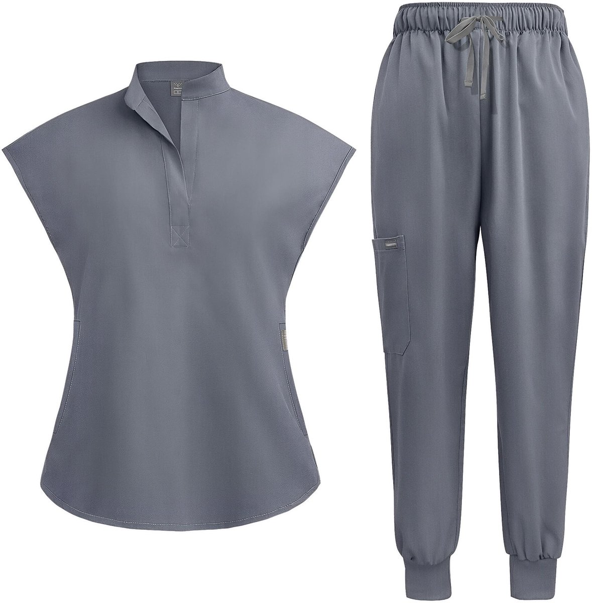 Dailygoods- Medische Scrubs Aparte Set - Opstaande Kraag - Stretch Top met 2 Zijzakken - Taps Toelopende Yogabroek - Vochtafvoerend - Kreukbestendig - Zorguniform