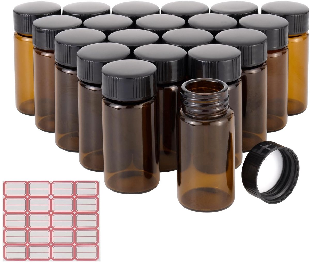 Dailygoods - Set van 20 ml Bruine Glazen Flesjes met Schroefdop - Voor Etherische Oliën en Parfums