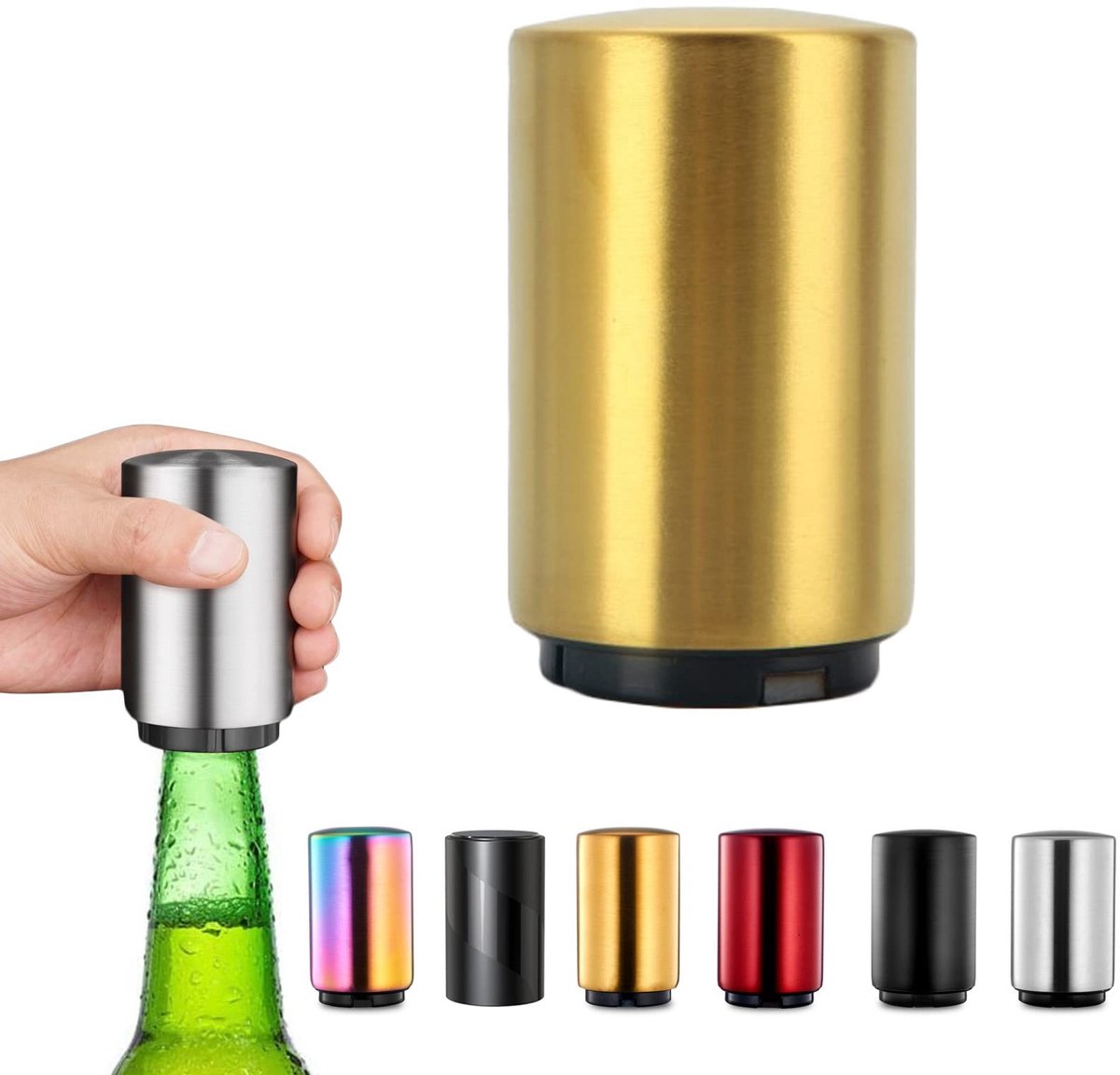 Dailygoods- Bierflesopener Roestvrij Staal - Magnetische Flesopener - Keukengadget - Biergeschenk voor Mannen - Push Down Systeem - Ideaal voor Vaderdag/Kerstmis