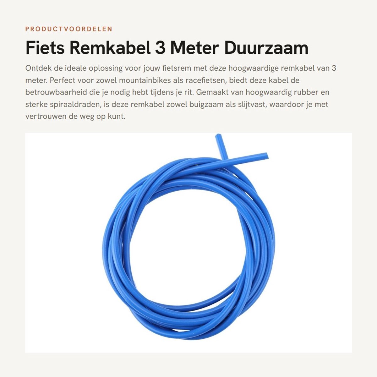 Dailygoods- Remkabel 3 Meter - Remkabelset - Fietsremkabel - Mountainbike/Racefiets - Hoogwaardig Rubber - Slijtvast en Duurzaam - Fiets Kabel