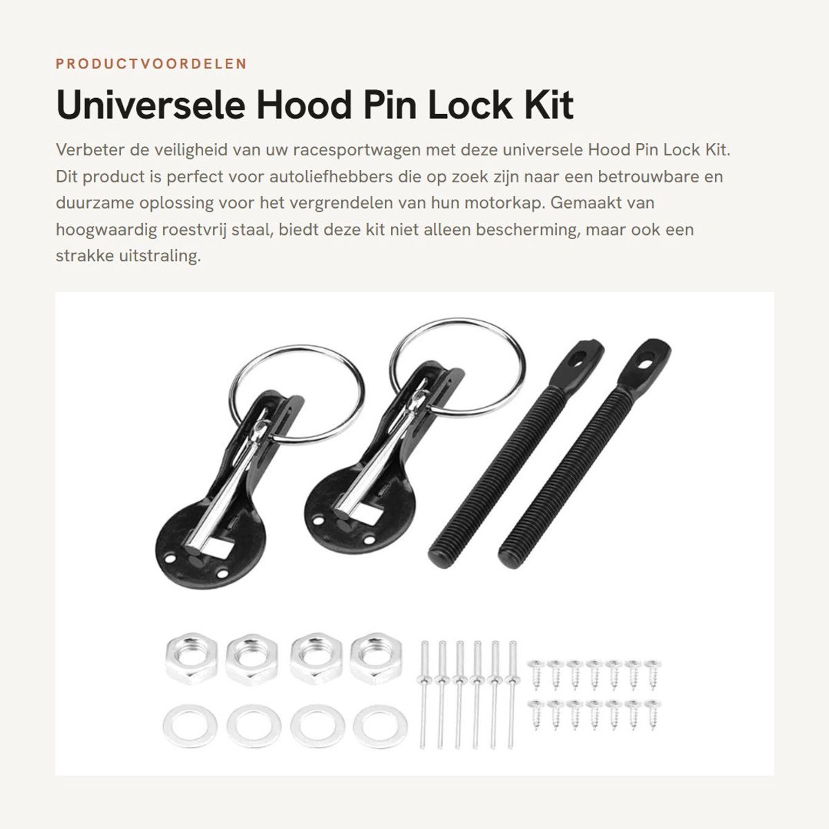 Dailygoods- Motorkap Vergrendeling Universeel - Hood Pin Lock Kit - Racesportwagens - Roestvrij Staal - Voorkomt Trillingen - Veilig Rijden - Motorkapvergrendeling