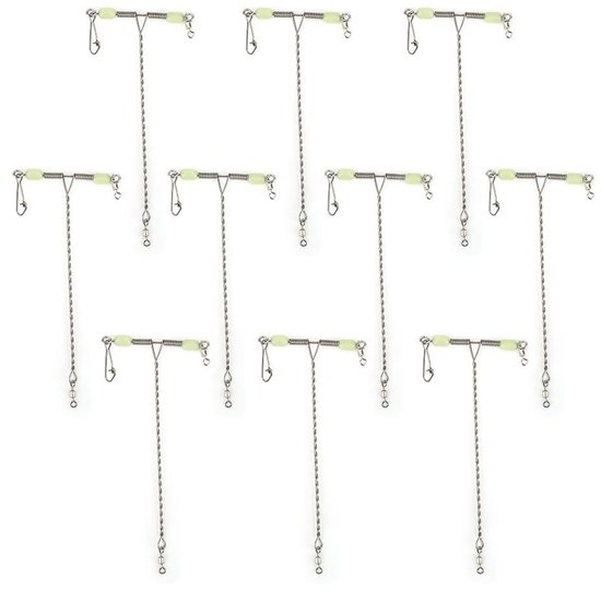 Dailygoods- Vislijnhaak 10 Stuks - Roestvrij Staal - Flexibel Draaiend - Luminescente Parels - Effectief voor Diverse Vissen - Lange Levensduur - Vislijn van Dailygoods — afbeelding 2