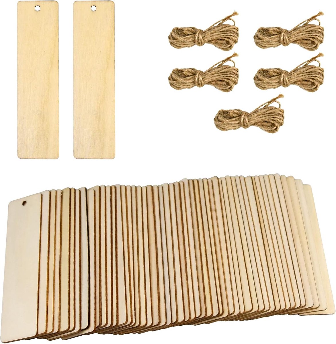 Houten Blanco Boekenleggers - Lege Bladwijzers - Creatief Knutselen - Met Touwtjes - 50 Stuks - Houtkleur