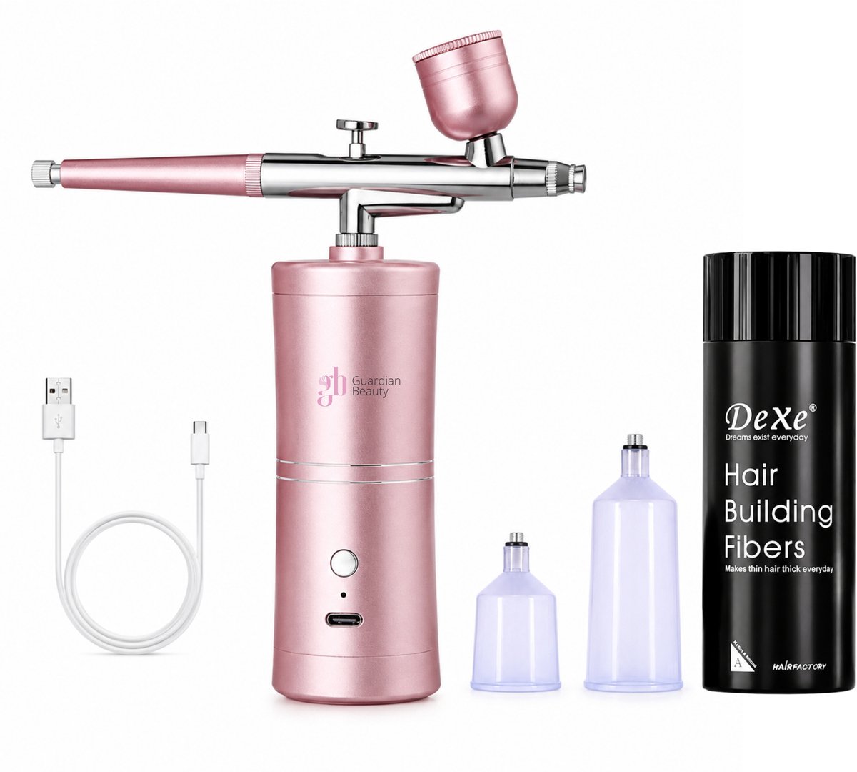 Haarverdikkings Starterset - 22g Hair Building Fibers - Zwart - Airbrushset met Compressor - Verbergt Haaruitval en Dunner Wordend Haar - Direct Voller Haar