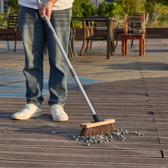 Straatbezem Lange Steel - Tuinbezem Hofbezem - Buiten Schoonmaken - Stijve Natuurlijke Haren - 25cm Breedte 140cm - Grijs — afbeelding 5