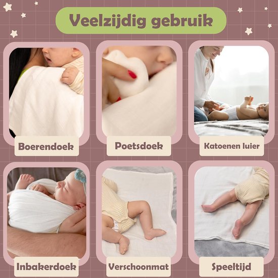Mousseline Doeken - Babydoeken Katoen - Babyverzorging Thuis - 100% Ademend Katoen - Set 10 stuks 70x70 - Wit — afbeelding 3