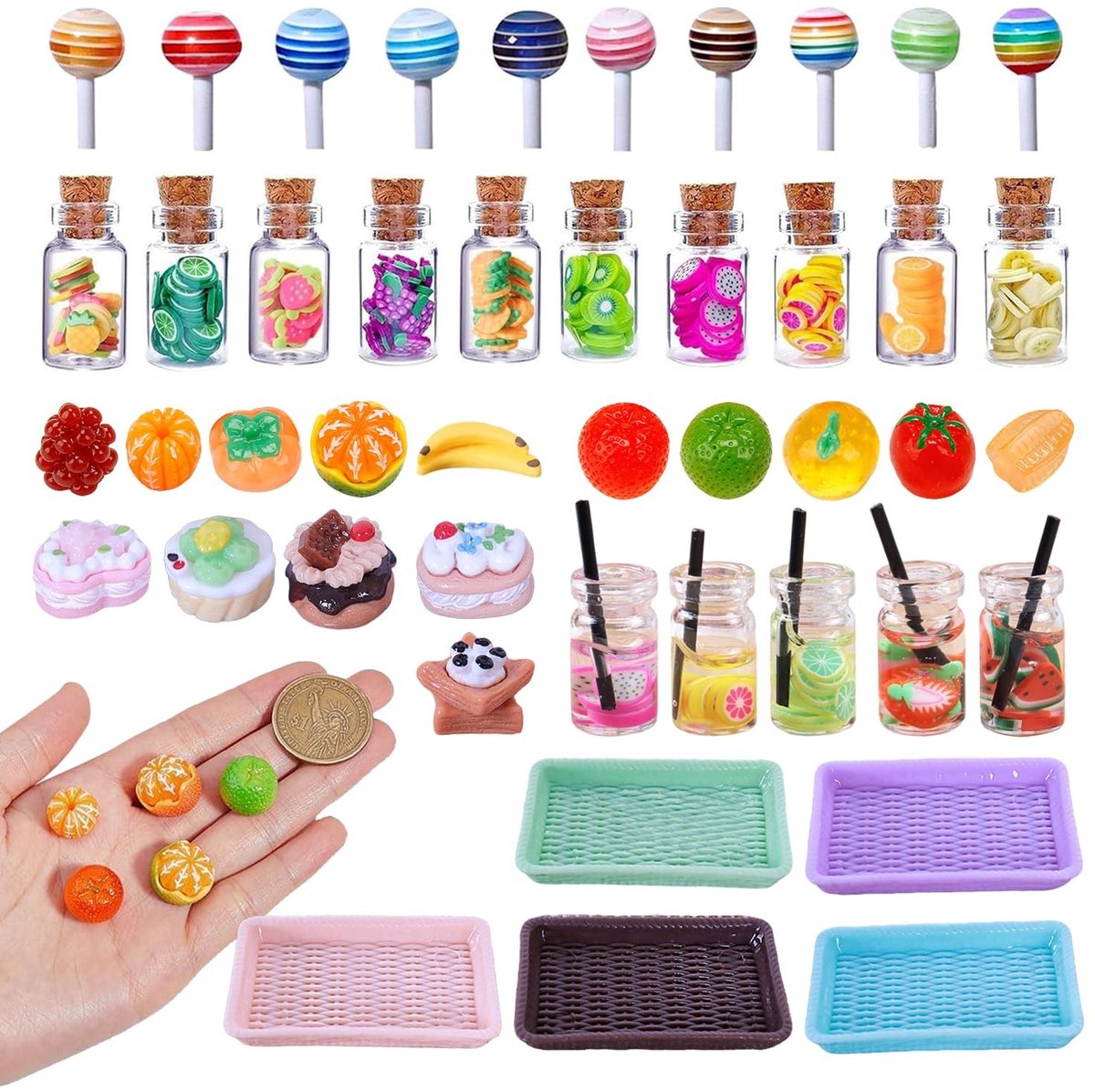 Dailygoods- Miniatuuraccessoires Set van 45 - Fruit/Snoep - Desserts - Mini Eten - Woondecoratie - Realistische Uitstraling - Miniatuurvoedsel