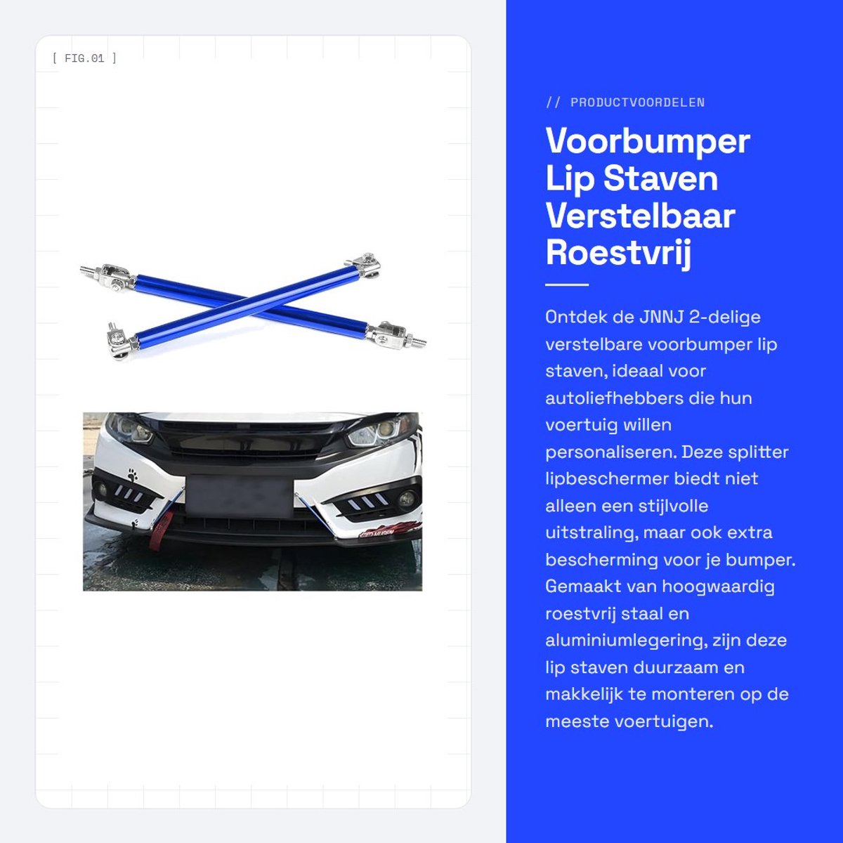 Dailygoods- Bumperlip 2-delig - Verstelbare Staven - Roestvrij Staal/Aluminiumlegering - Universele Diffuser - Botsbescherming - 15cm Grootte - Auto Splitter