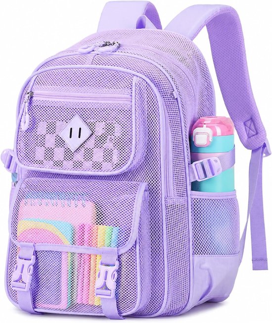 YAGXIG Mesh Rugzak-Heavy-Duty Transparante Rugzak-Ultralichte Mesh Schooltas-Transparante Rugzak-Mesh Schooltas-Holle Rugzak-Buitenrugzak-Sportrugzak-Paars-17 Inch