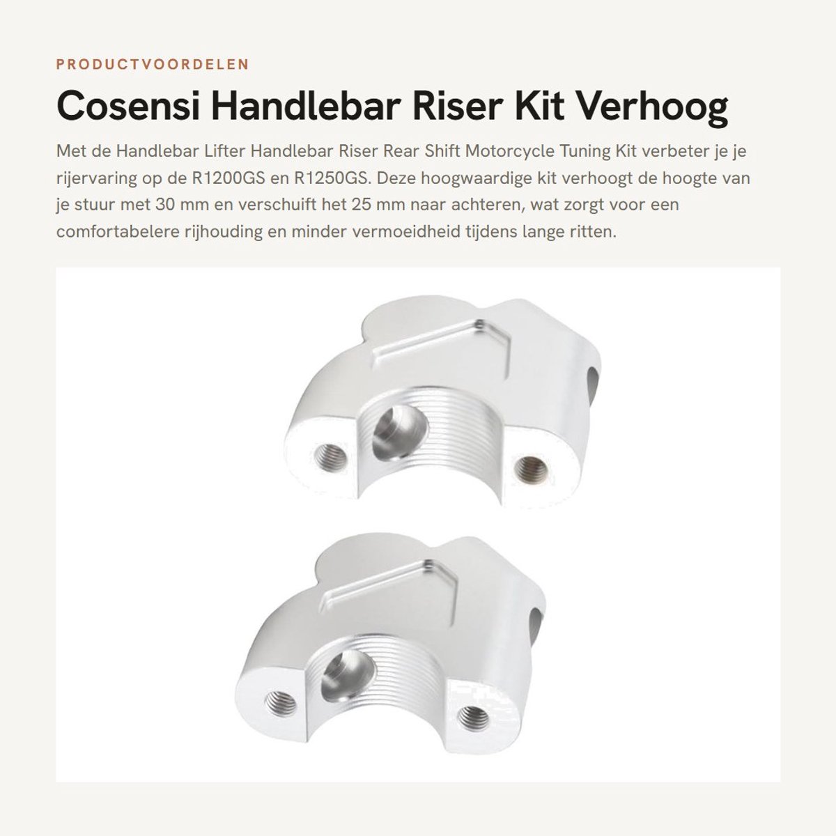 Dailygoods- Handlebar Riser 30 Mm Verhoging - Achteruitverschuiving 25 Mm - CNC Aluminium - Corrosiebestendig - Geschikt voor R1200GS/R1250GS - Comfortabele Rijhouding - Motorcycle Riser