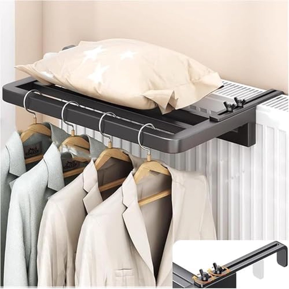Radiator Droogrek - Kledingdroger Muurbeugel - Kleding Drogen - Verstelbare Haken - 0-16 c