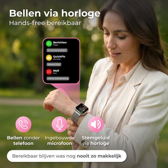 Nuvance Smartwatch Dames - Smartwatch Heren - Stappenteller Horloge Dames - Hartslagmeter - Sporthorloge - Geschikt voor iOS/Android - Incl. 5 Bandjes - Zilver