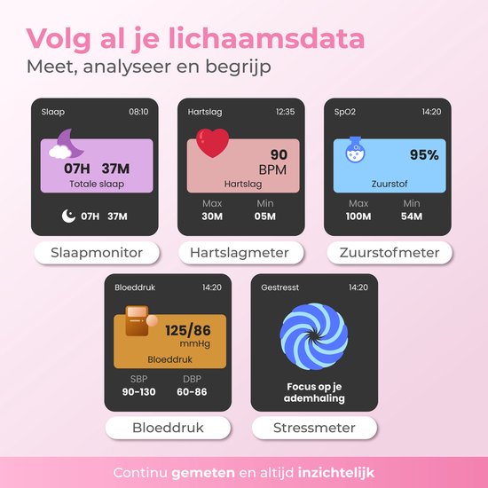 Nuvance Smartwatch Dames - Smartwatch Heren - Stappenteller Horloge Dames - Hartslagmeter - Sporthorloge - Geschikt voor iOS/Android - Incl. 5 Bandjes - Zilver