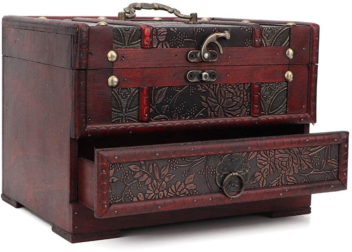 Dailygoods- Sieradenbox met Spiegel - Houten Sieradenkist - Multifunctioneel - Vintage Stijl - Set van 3 - Duurzaam Materiaal