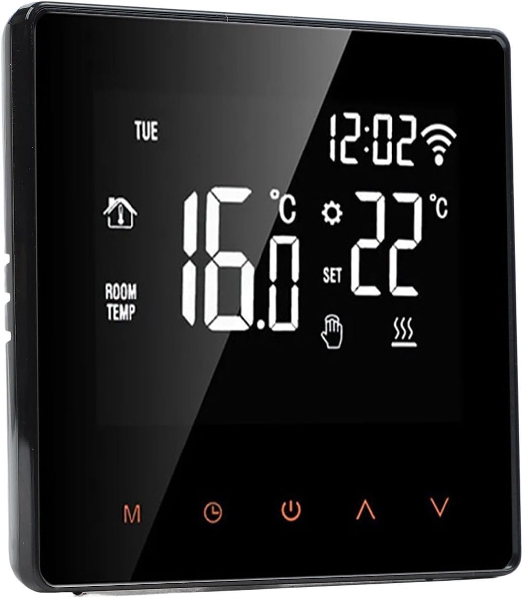 Slimme Thermostaat - Programmeerthermostaat Vloerverwarming - Comfort Vergroten - Spraakbesturing Compatibel - 10 x 10 x 6 cm - Zwart