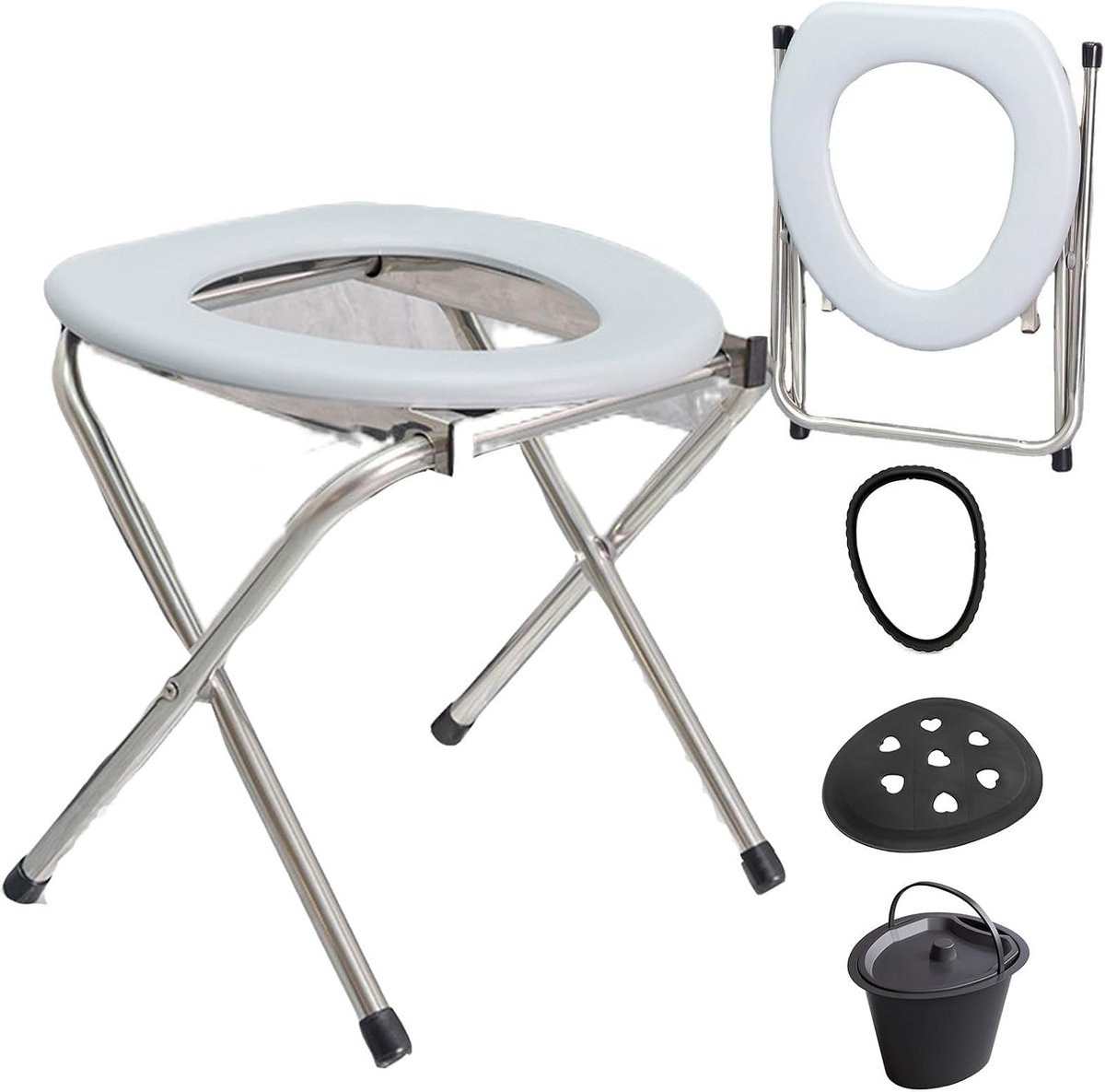 Toiletstoel - Noodstoel - Ondersteuning Thuis - Roestvrij Staal - 200 kg Draaglast - Zilver