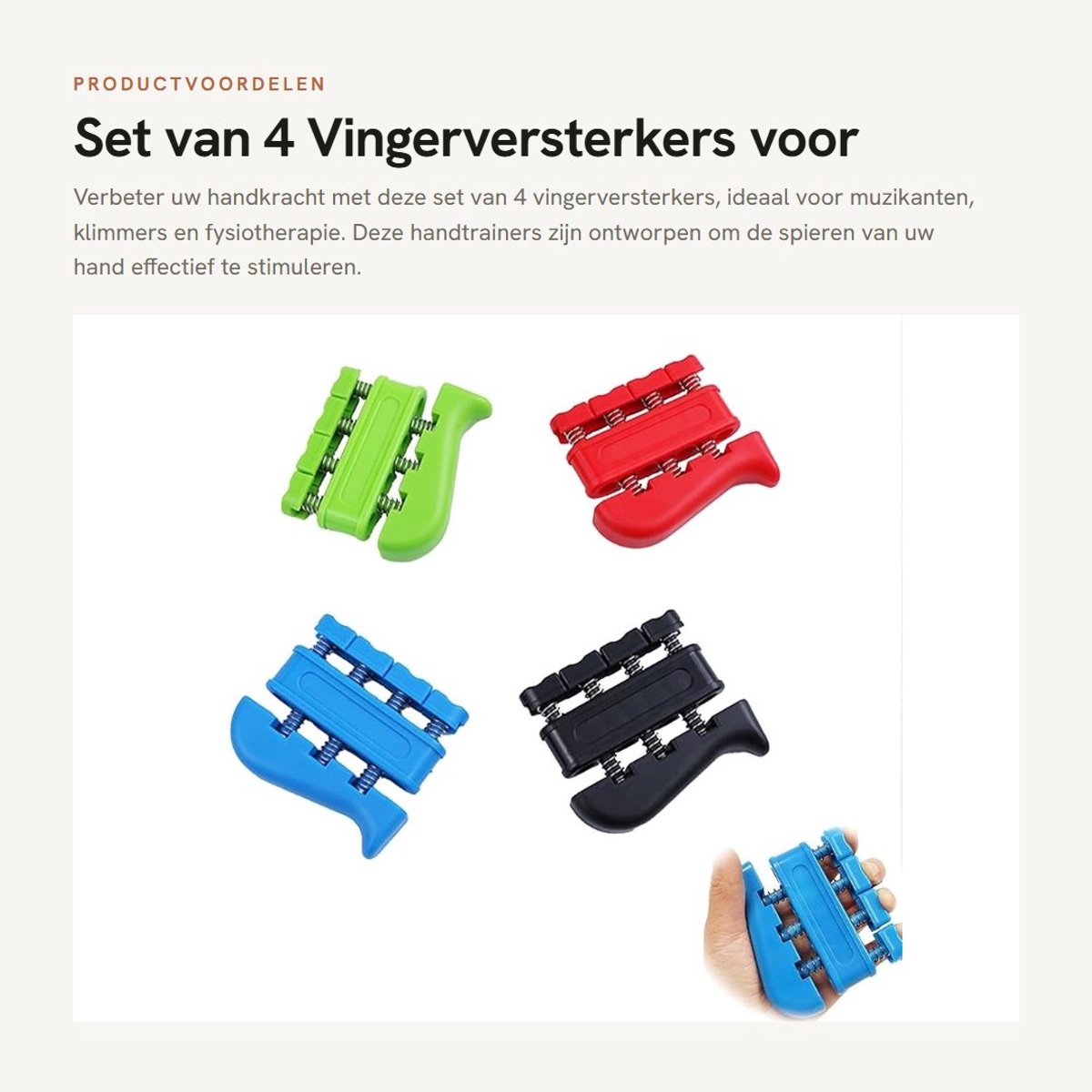 Dailygoods- Vingerversterker 4 Stuks - Handtrainer - Vingertrainers - Antislip - Geschikt voor Muzikanten/Klimmers - Verbetering van Handkracht