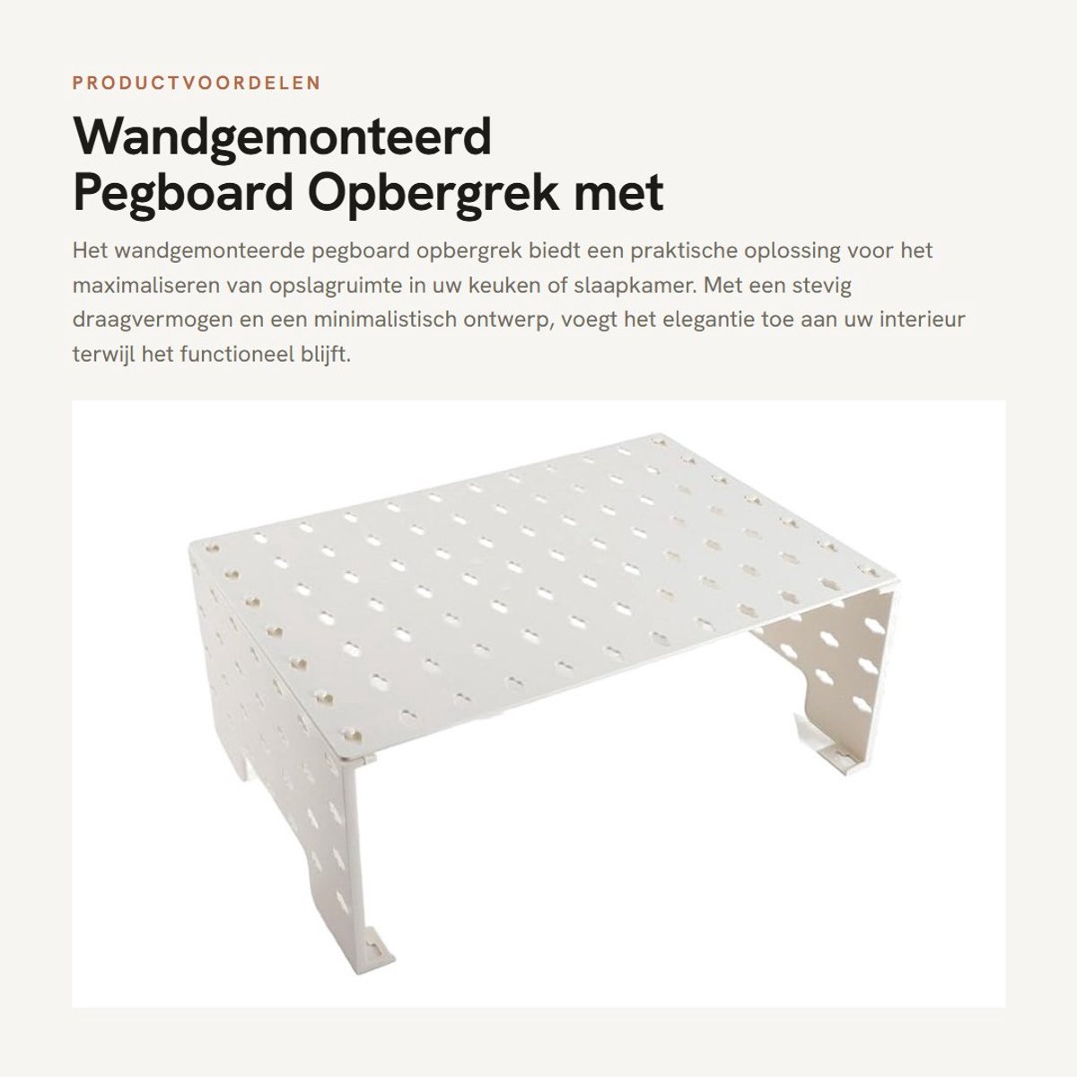 Dailygoods- Opbergrek Sterk Draagvermogen - Wandgemonteerd Rek - Pegboard Kit - Keukenorganisatie - Minimalistisch Ontwerp - Veiligheid en Elegantie - Opbergplank