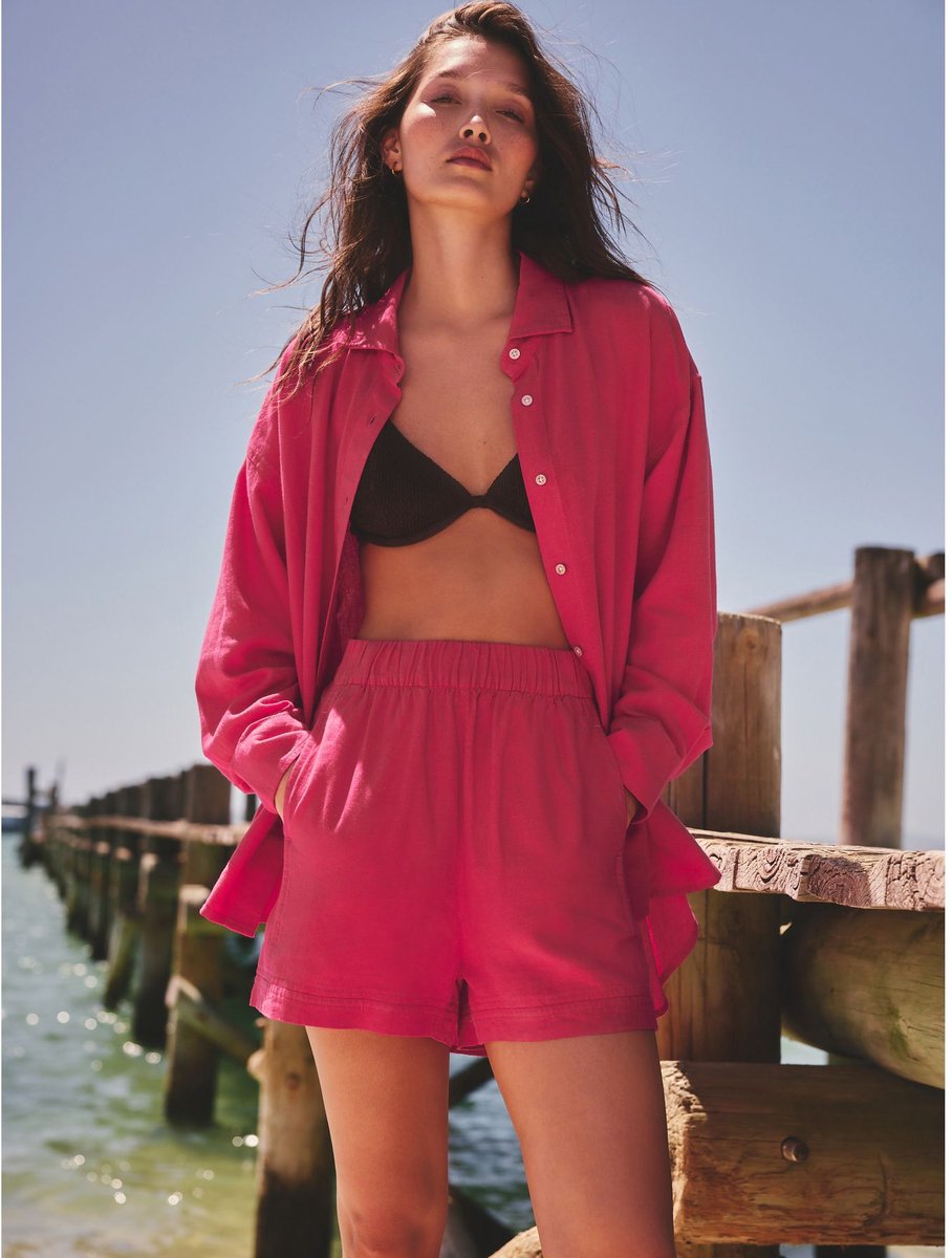 Next - Dames - short van linnenmix - Roze