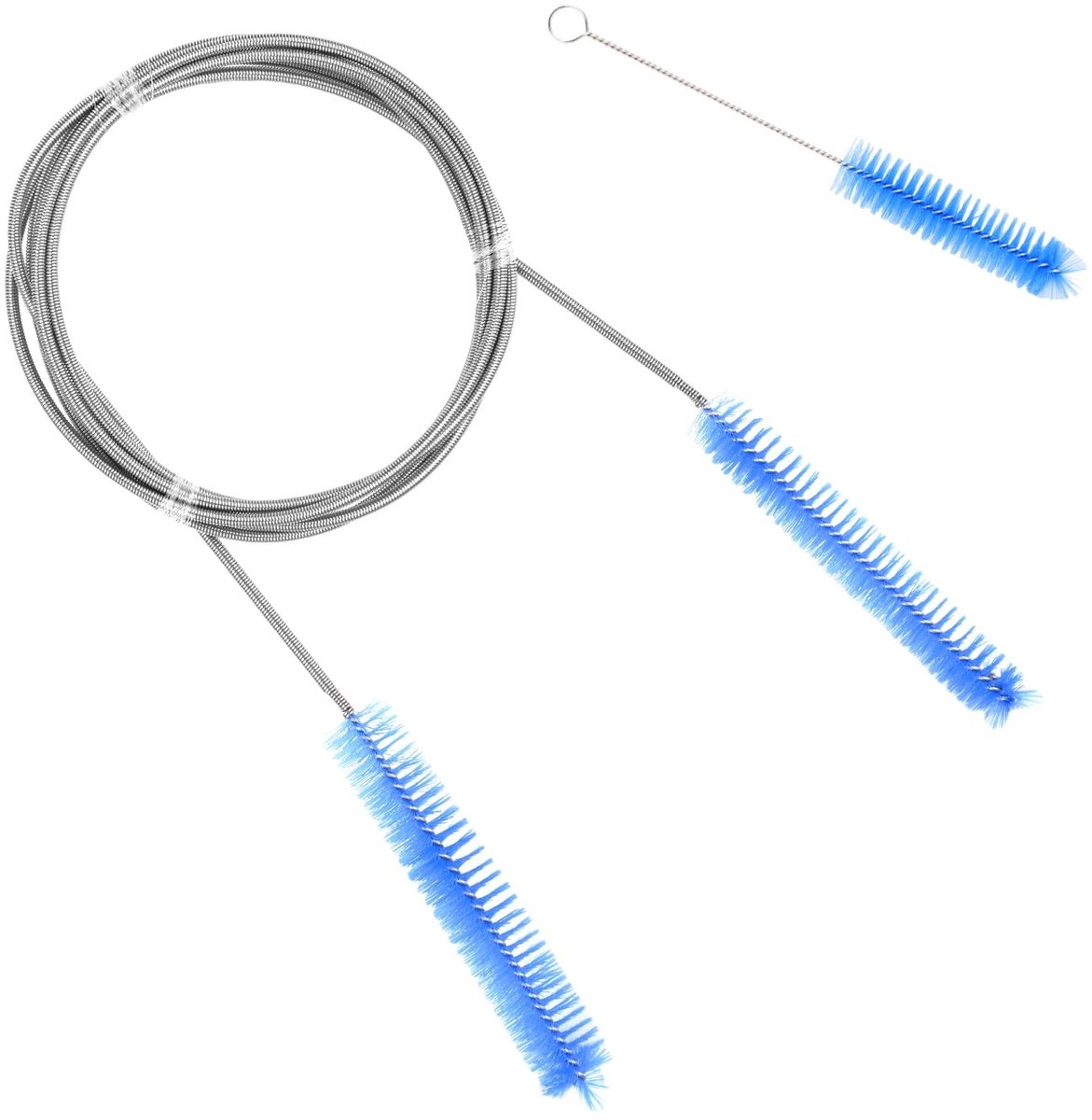 Dailygoods- Slangreinigingsborstel 2m - Positieve Druk Buisborstel - Maskerborstel 18cm - Dubbelzijdig - Nylon Borstelharen - Roestvrijstalen Handvat