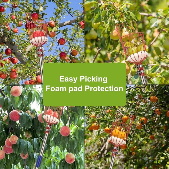 Fruitplukker met Mand - Oogststok - Fruit Plukken - Uitschuifbaar Handvat - 4 Meter Lengte - Zilver — afbeelding 2