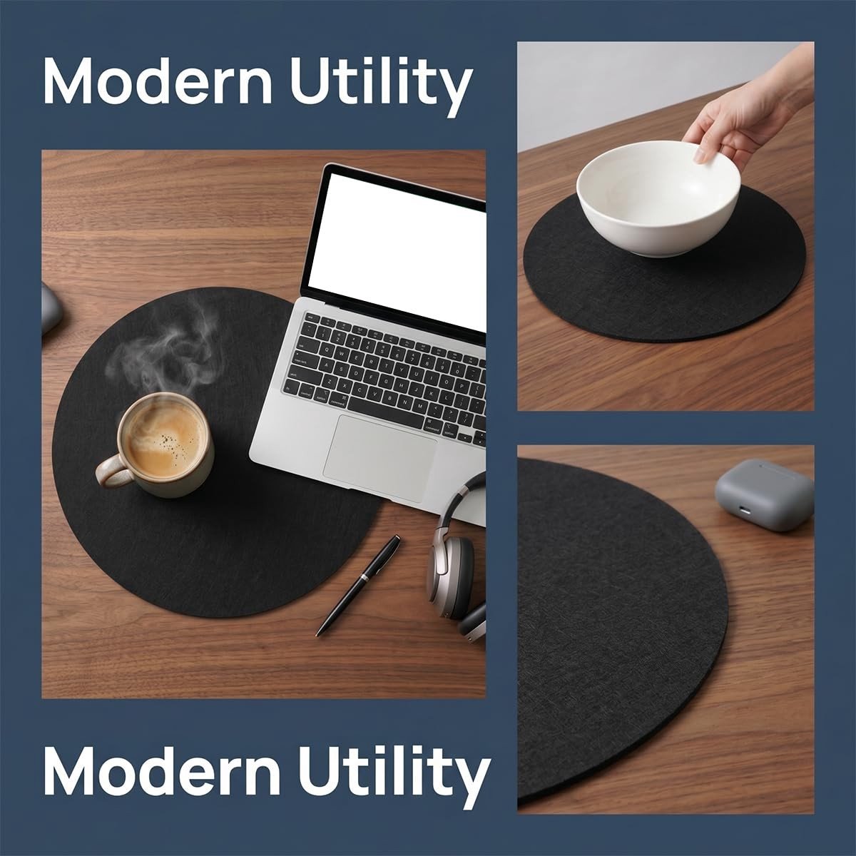 Solidchoice- Vilten Onderzetters 8 Stuks - Ronde Onderleggers 30 cm - Wasbare Tafelbeschermer - Hoge Temperatuurbestendigheid - Lichtgewicht en Robuust