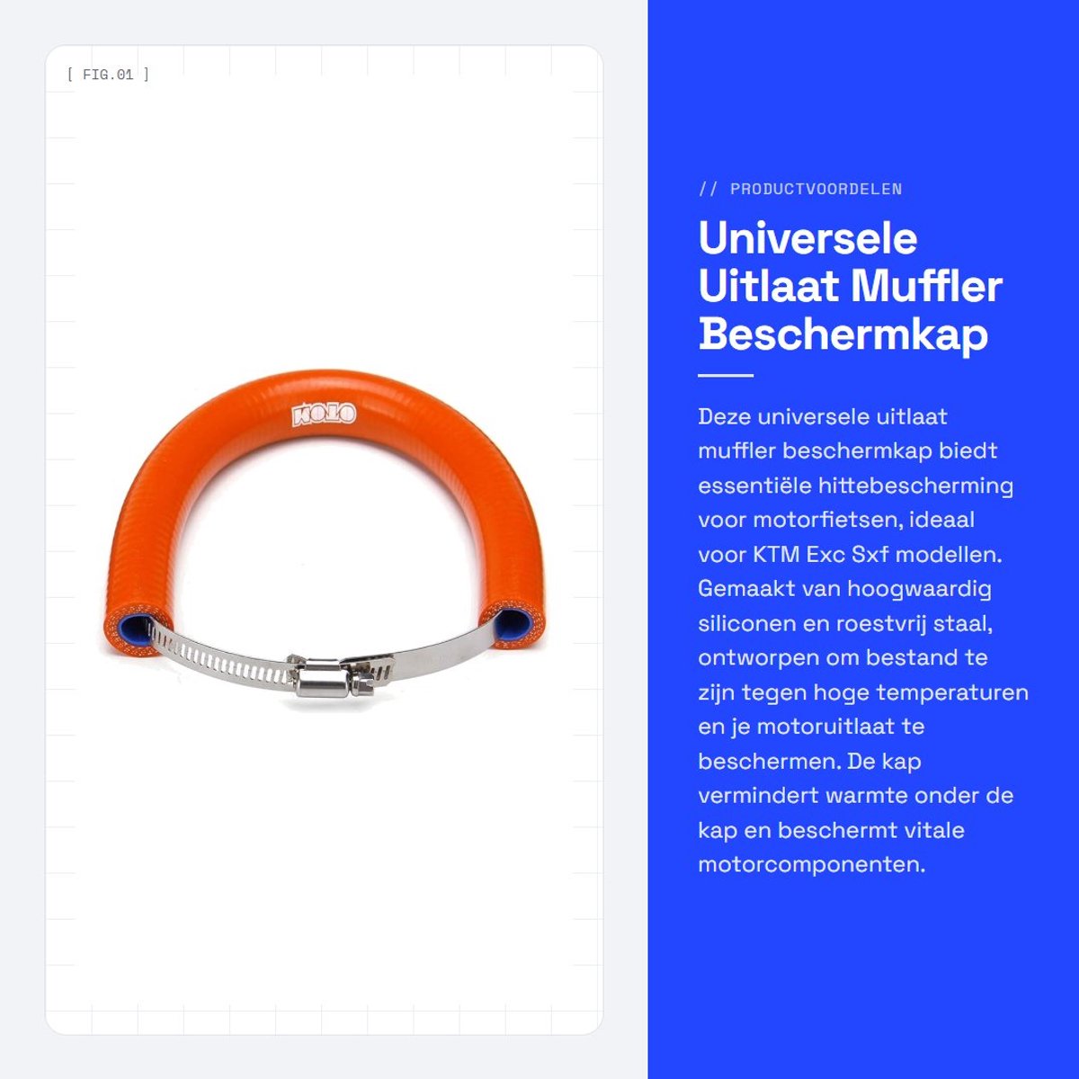 Dailygoods- Uitlaatdemper Hittebestendig - Universele Motorfietsaccessoires - Siliconen/Roestvrij Staal - Bescherming - 33 cm/52 cm - 150 gram - Uitlaatbeschermer
