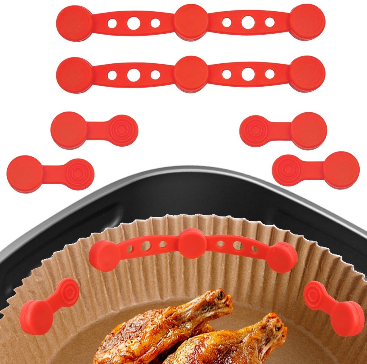 Dailygoods - Magnetische siliconen sluitingen voor airfryer bakpapier, hittebestendige bevestigingen, set van 6 (Rood)