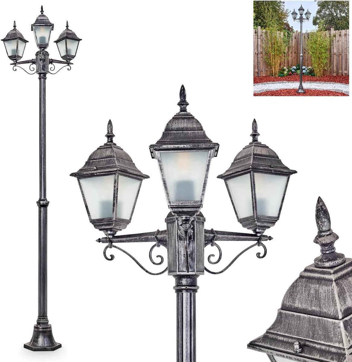 Kandelaar Buiten - Padlamp Metaal - Tuin Verlichten - Verstelbare Hoogte - Max 220 cm - Zwart Zilver