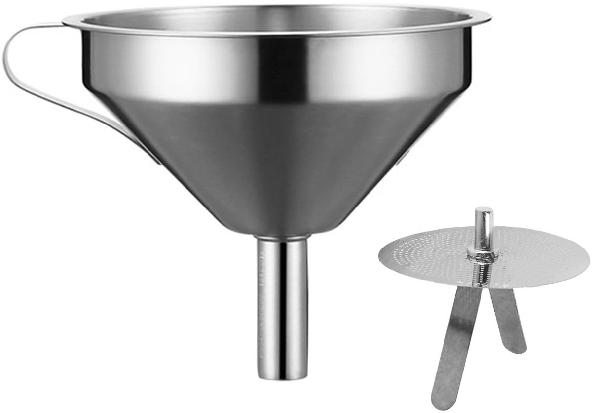 Dailygoods- Keukentrechter RVS 13cm - Trechter met zeef 200 mesh - Trechter klein - Trechter voor olie/sap/wijn - Trechter voor inmaken - Perfect smalle steel