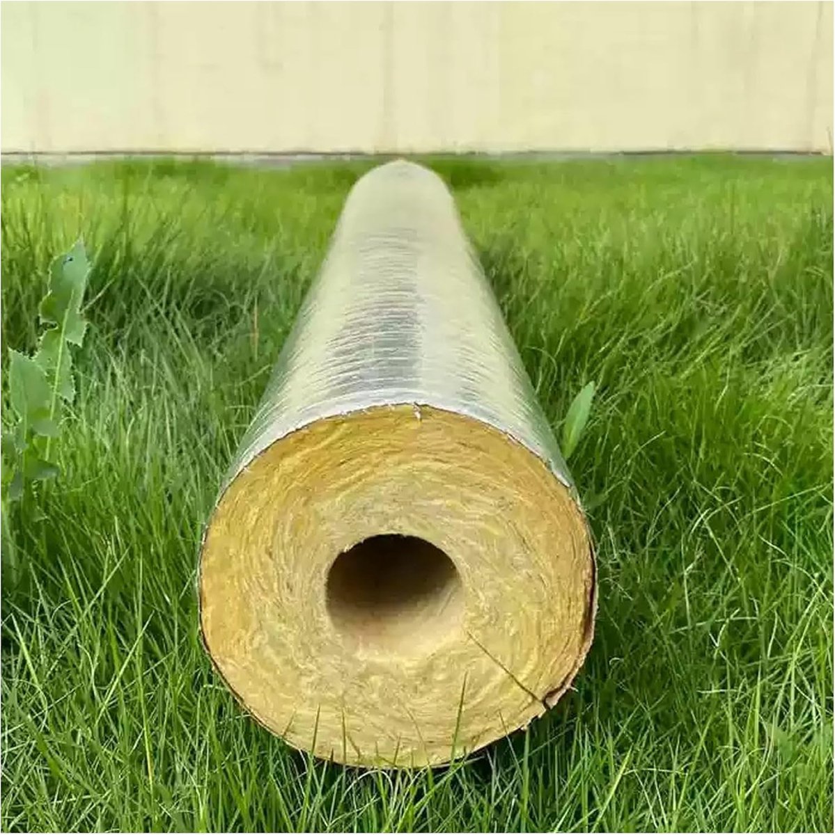 Buizenisolatie Glaswol - Isolatiemof Pijp - Warmte Behoud - Brandwerend Waterdicht - ID76mm L1m - Zilver Geel