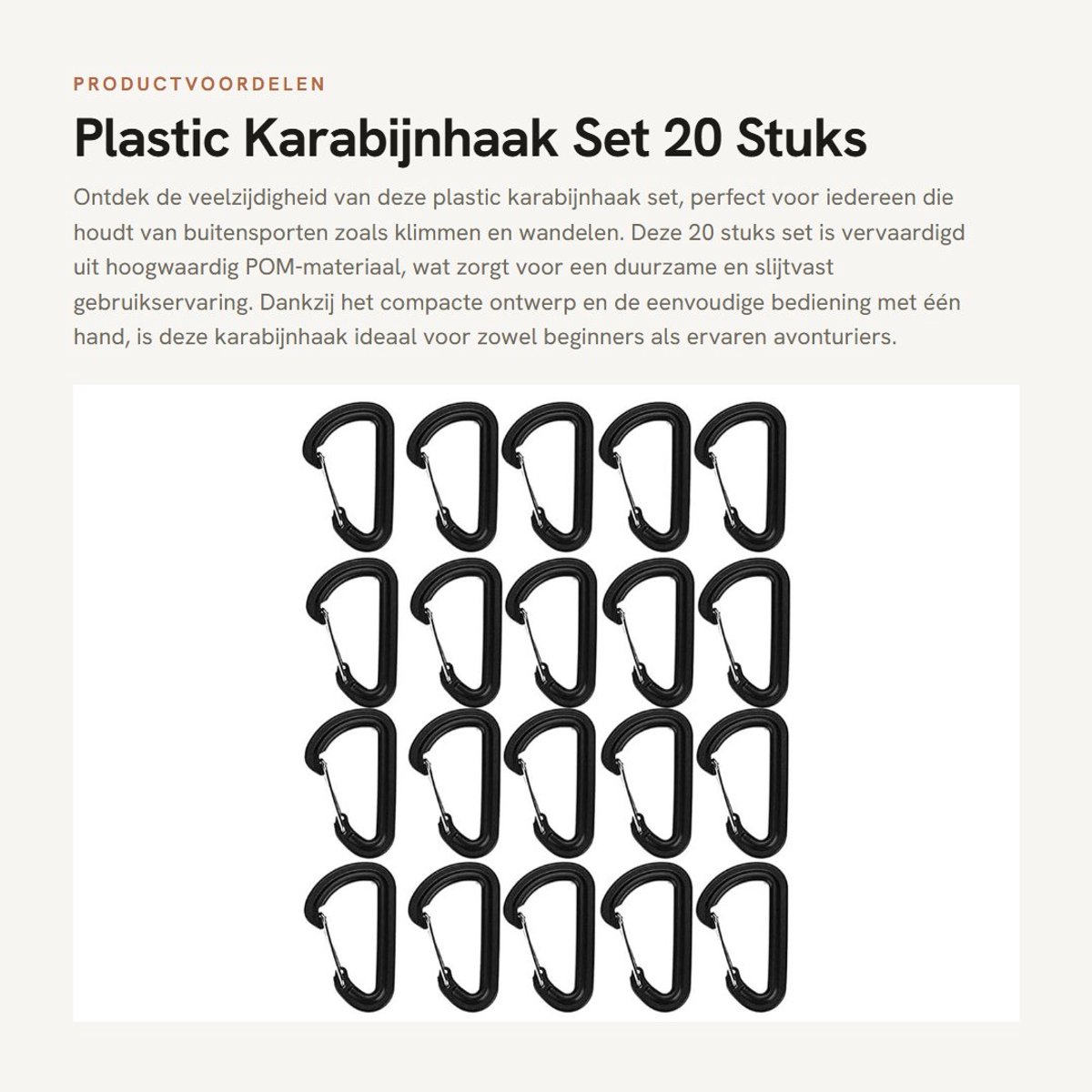 Dailygoods- Karabijnhaak Set 20 Stuks - Duurzaam POM-Materiaal - Sleutelhanger - Outdoor Gesp - Compact Ontwerp - Veerbelaste Poort