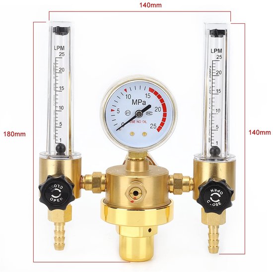 Vt products - Dubbele Uitgang Argon Regulator - Gas Drukregelaar - Duurzaam en Betrouwbaar - 5/8 Binnendraad - Lassen en Snijden - Geschikt voor Profe van Merkloos — afbeelding 2