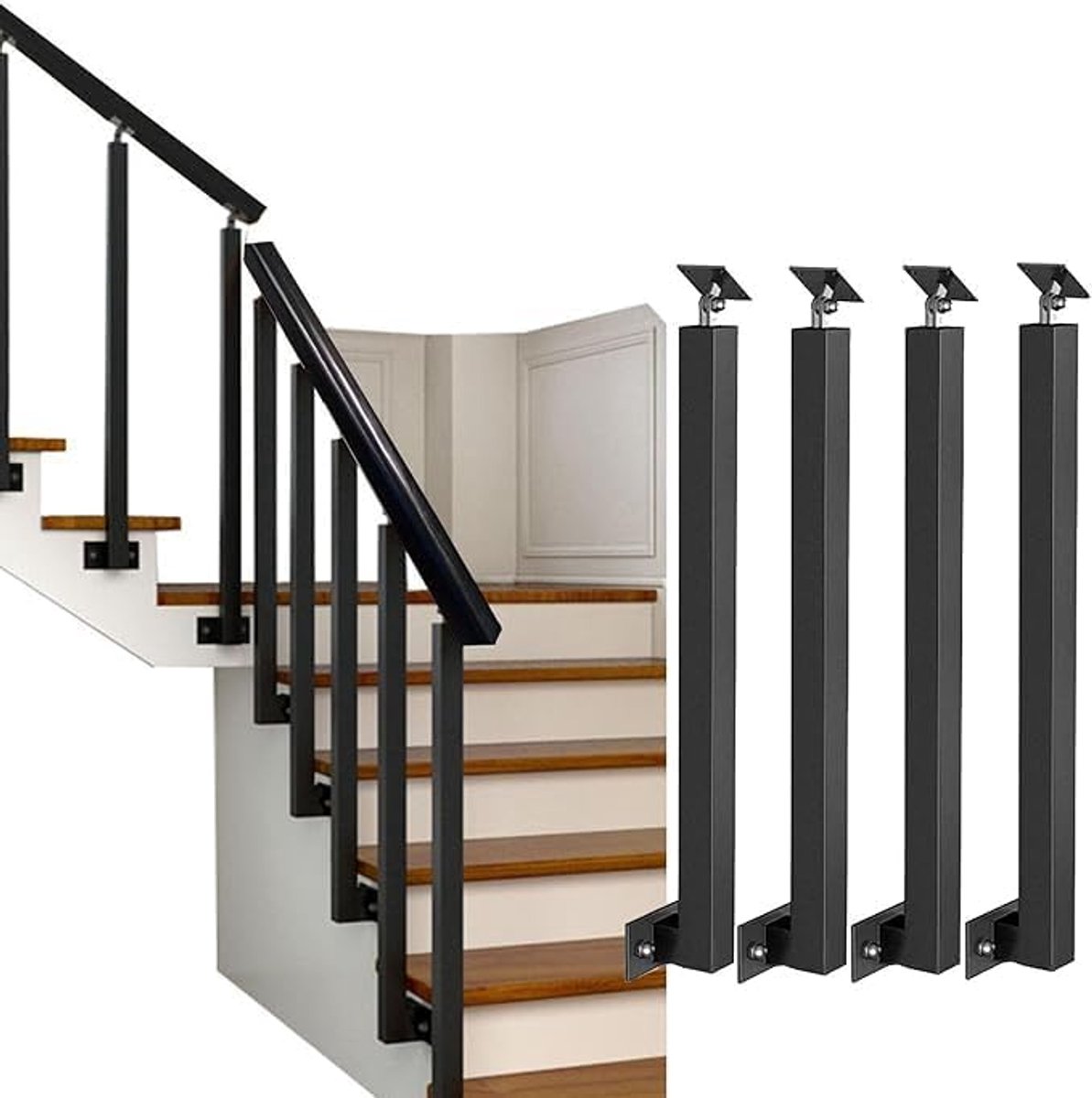 Trapleuning Spindelpaal - Balustrade Paal - Veilige Omheining - 270° Draaibare Kop - 95cm Hoog - Smeedijzer
